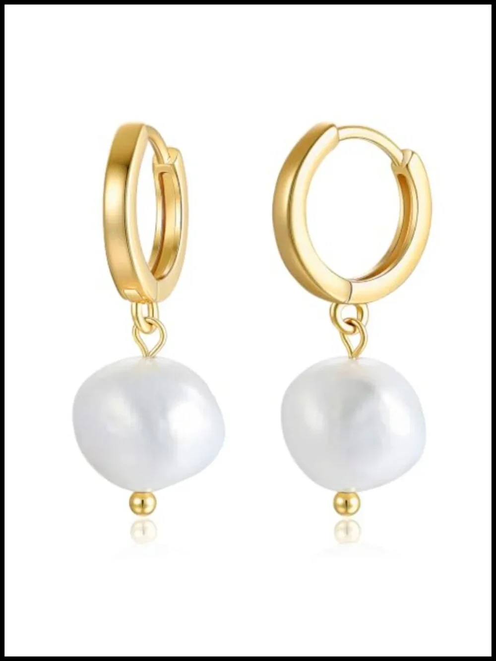 Natural Freshwater Baroque Pearl Drop Huggie Hoop Earrings 14K Gold Plated
